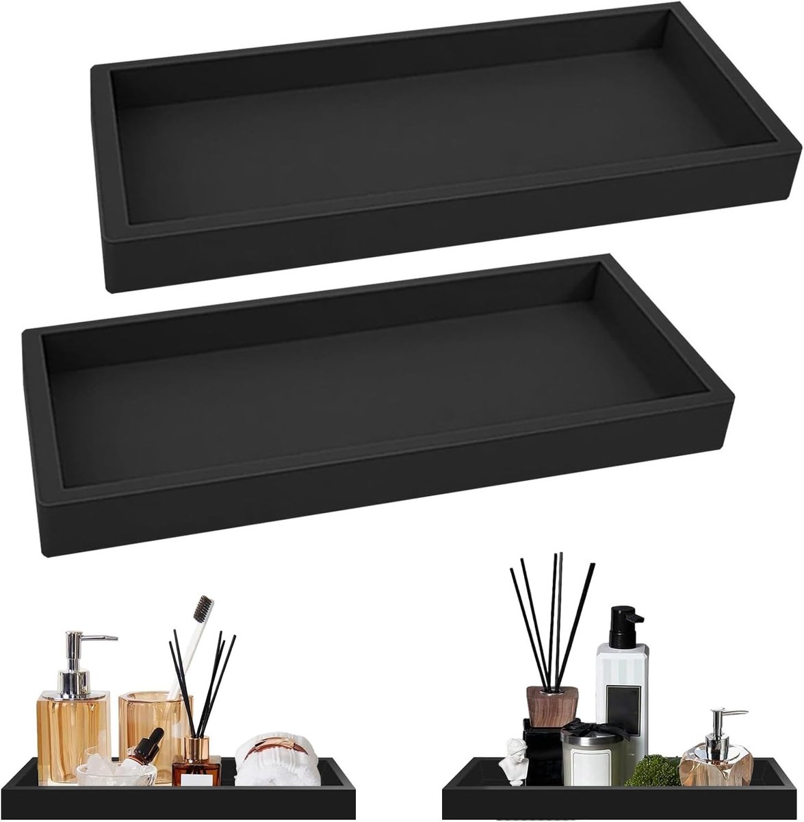 Set van 2 Badkamer Opbergtray voor Lavabo - Rectangulaire Organizer voor Cosmetica, Handdoeken en Shampoo