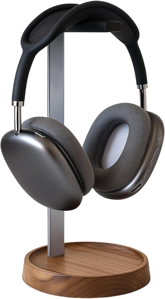 SnelShoppen - Muso Wood Walnoot Hoofdtelefoonstandaard, Universele Headset Hoofdtelefoonhouder met Opbergbasis en Anti-slip Mat voor Thuis en Kantoor