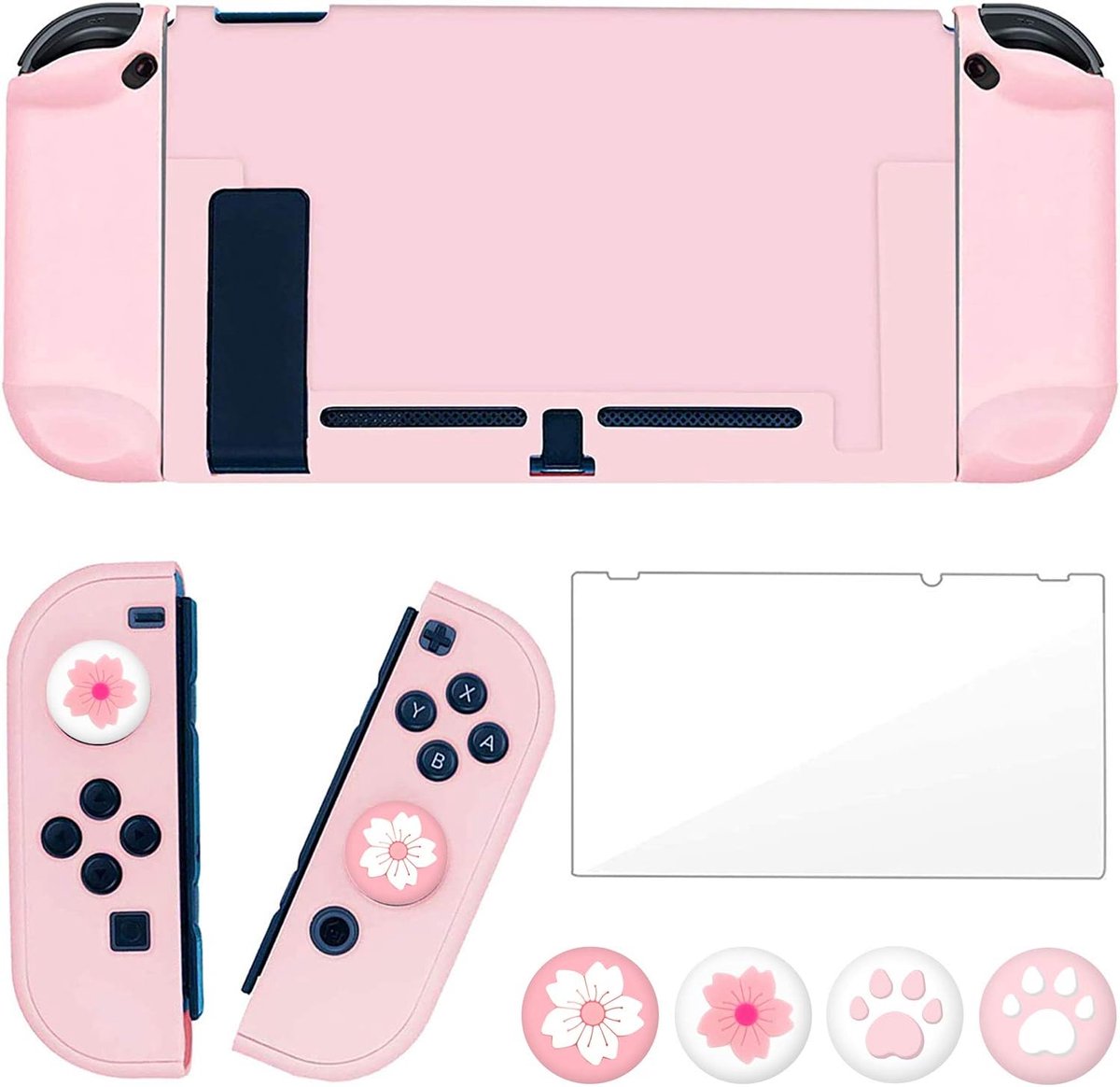 SnelShoppen - Dockable Beschermhoes voor NS Switch Joy-Con Controllers met Glas Screen Protector en 4 Thumb Grips, Schokbestendig en Krastbestendig in