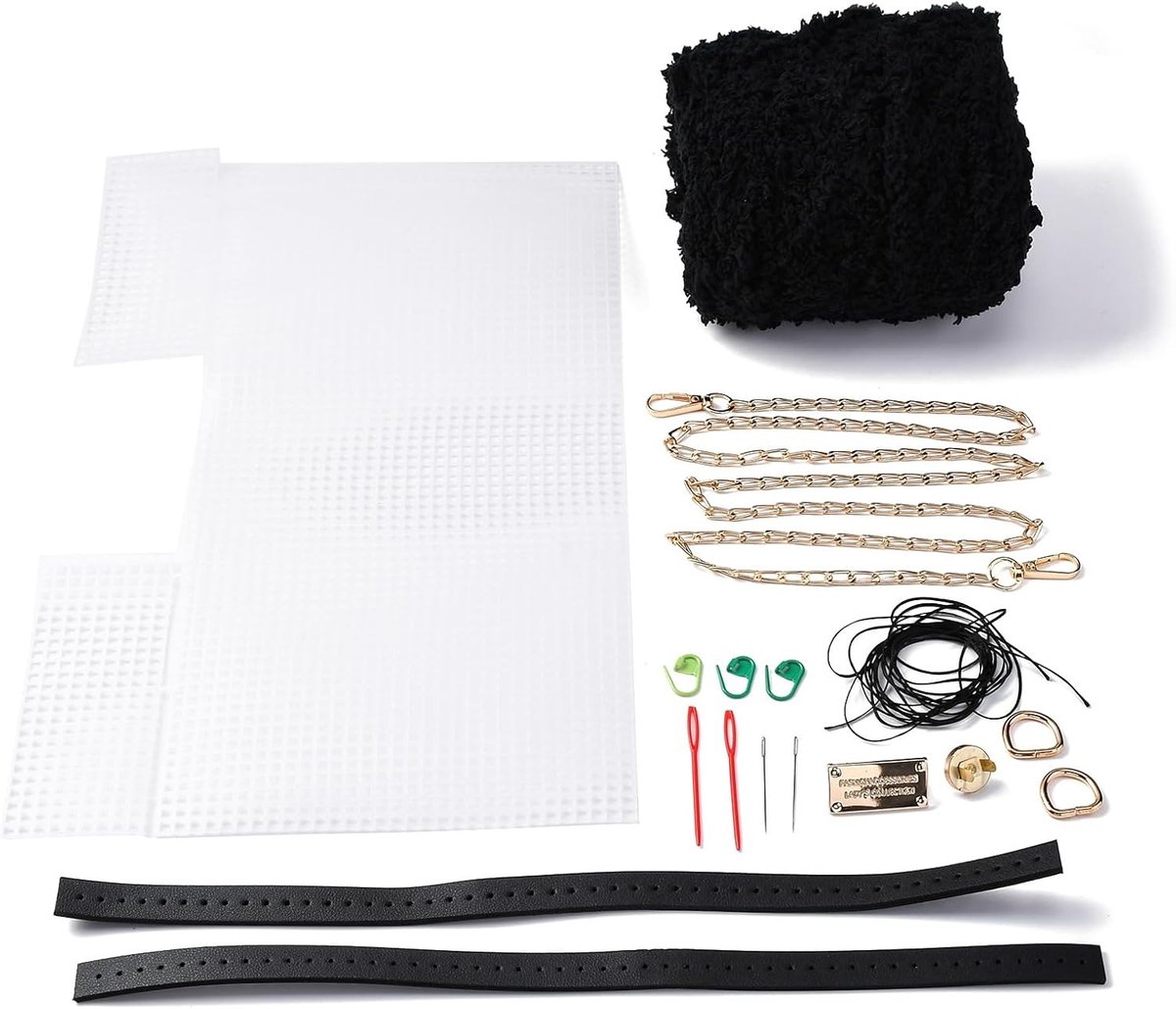18-delige Haaknaald Set voor Breien, Handgemaakte Tas en Mesh Creaties, Inclusief Gereedschap voor Borduren en Plastic Canvas Projecten, Zwart