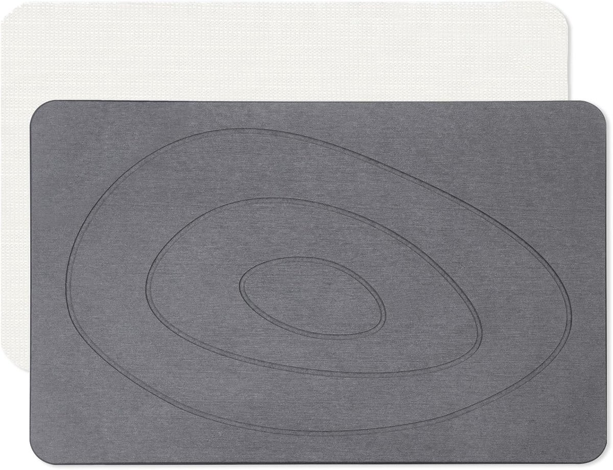 Diatomiet Badmat - Sneldrogende, Waterabsorberende Badkamer- en Keukenmat, Gemakkelijk te Reinigen en Antislip (60x38cm, Ovaal Grijs)