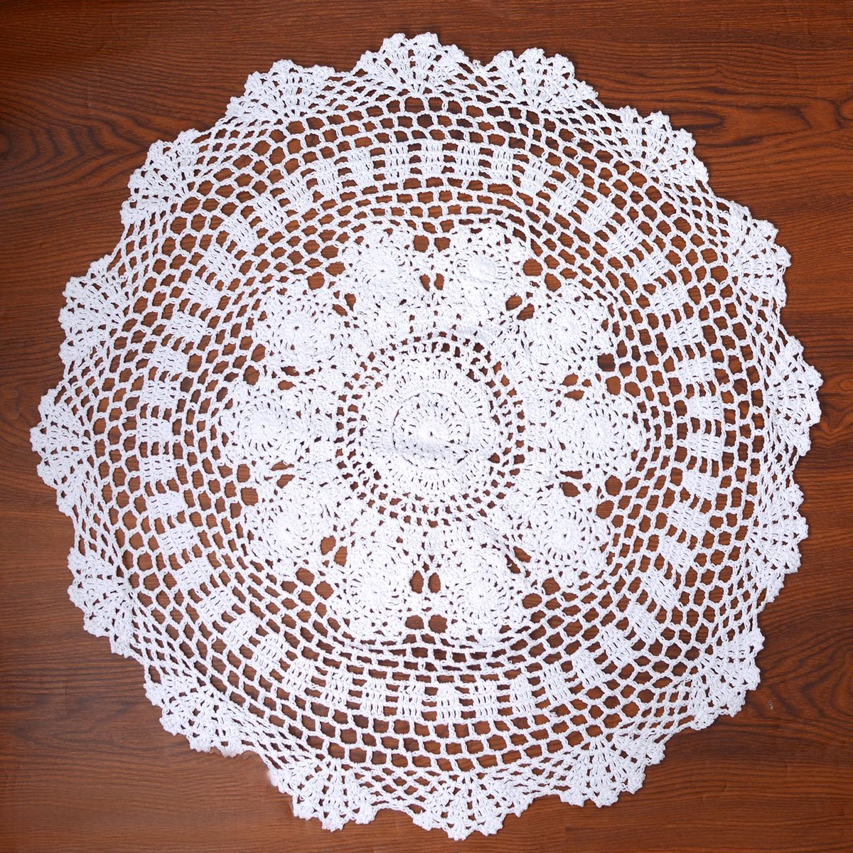 Gehaakt tafelkleed, katoenen kanten kleedje, witte holle boho placemat, bloemen tafelkleed voor eindtafel nachtkastje meubels topdecor (60 cm)