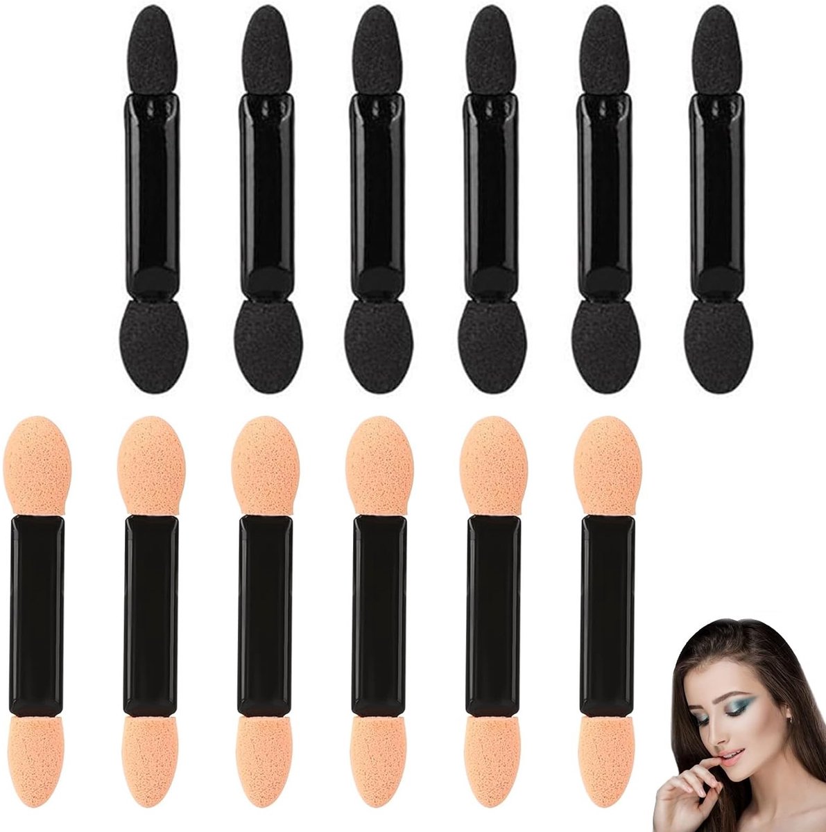 Inovra- Oogschaduwkwast 12 stuks - Professionele Make-up Applicator - Zachte Spons - Duurzaam Plastic - Geschikt voor Beginners en Visagisten