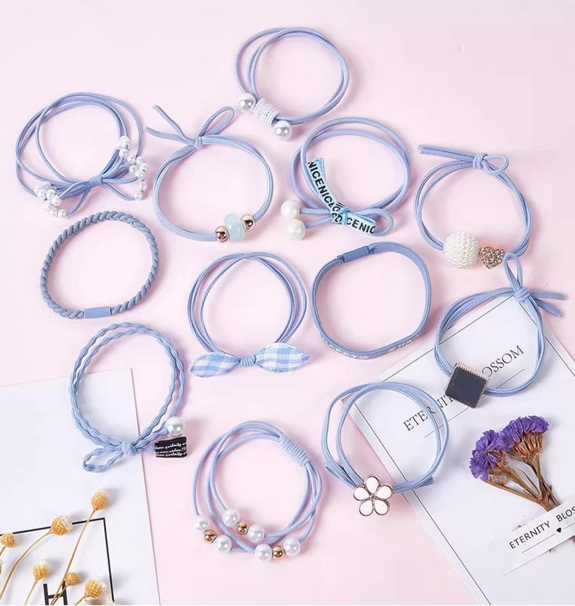 30 stuks gevlochten haarelastiekjes met parels en strass, zachte haaraccessoires voor vrouwen en meisjes, rekbare en beschadigingsvrije elastiekjes voor krullend haar