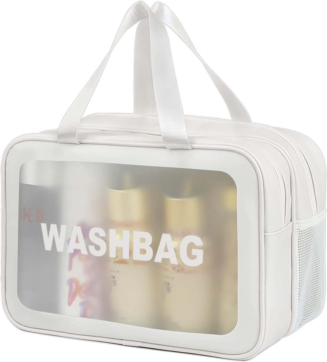 SnelShoppen - Grote Toilettas voor Dames & Heren, Reis Toilettas met Handvat, Matte Transparante Douchetas met Twee Compartimenten voor Cosmetica, Sha
