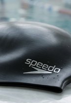 Speedo Plain Moulded Silicone Cap Badmuts Dames en Heren - Voorgevormde Zwemmuts met Ergonomisch 3D Design - Beschermt het Haar tegen Chloor - Minder Weerstand in het Water - Zwart - One size