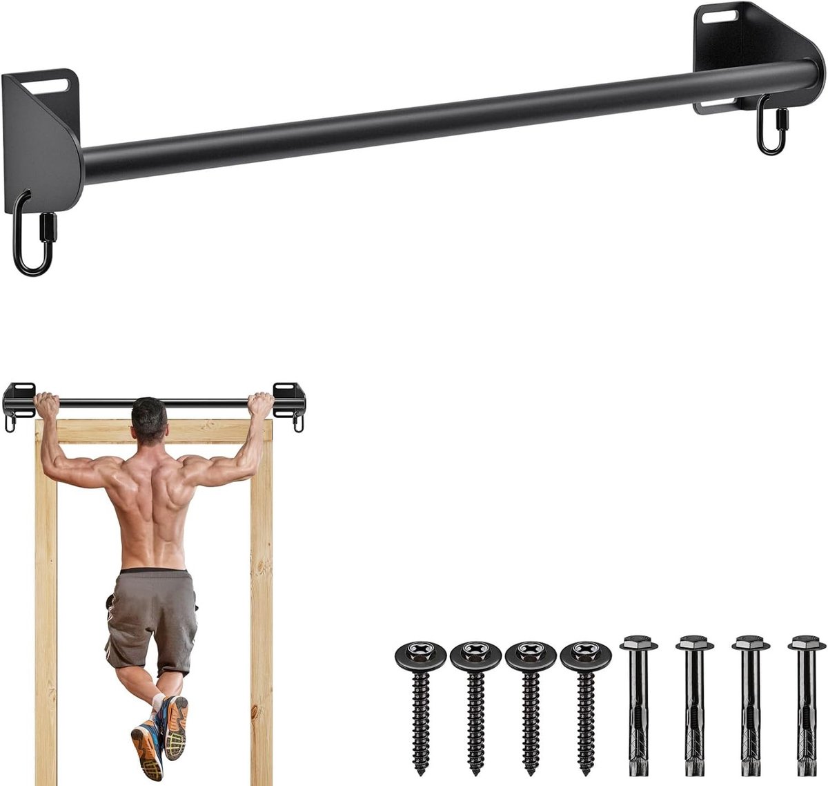 Muurbevestigde Pull-Up Bar voor Thuis, Stevige Deur Pull-Up Bar, Multifunctionele Fitness Apparatuur met Weerstandsband Haken, Ondersteunt tot 120 kg
