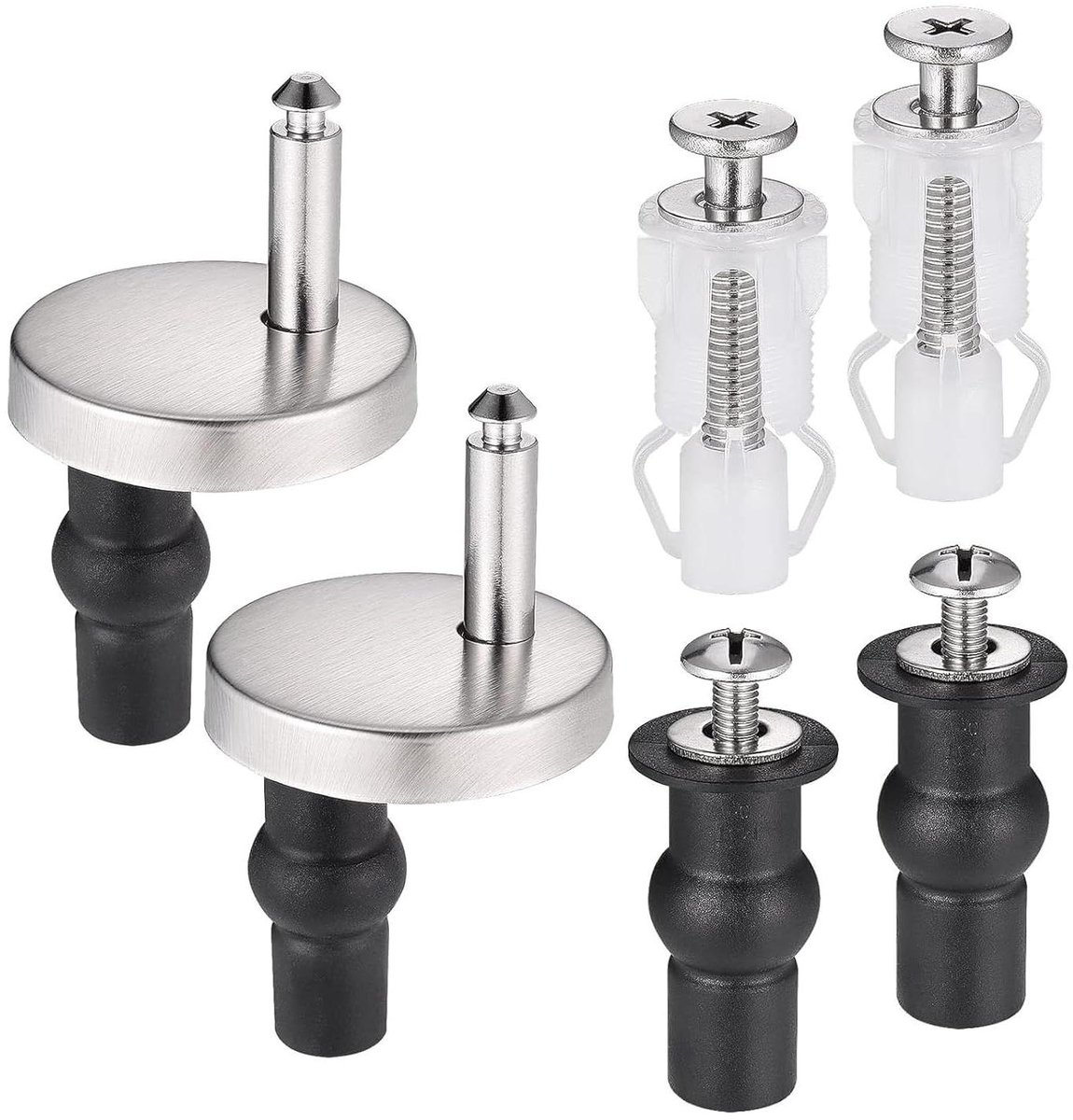 Toiletbril Bevestigingen - Reparatieset Toilet - Toilet Repareren - Roestvrij Staal - 6 Stuks - Zilver Zwart