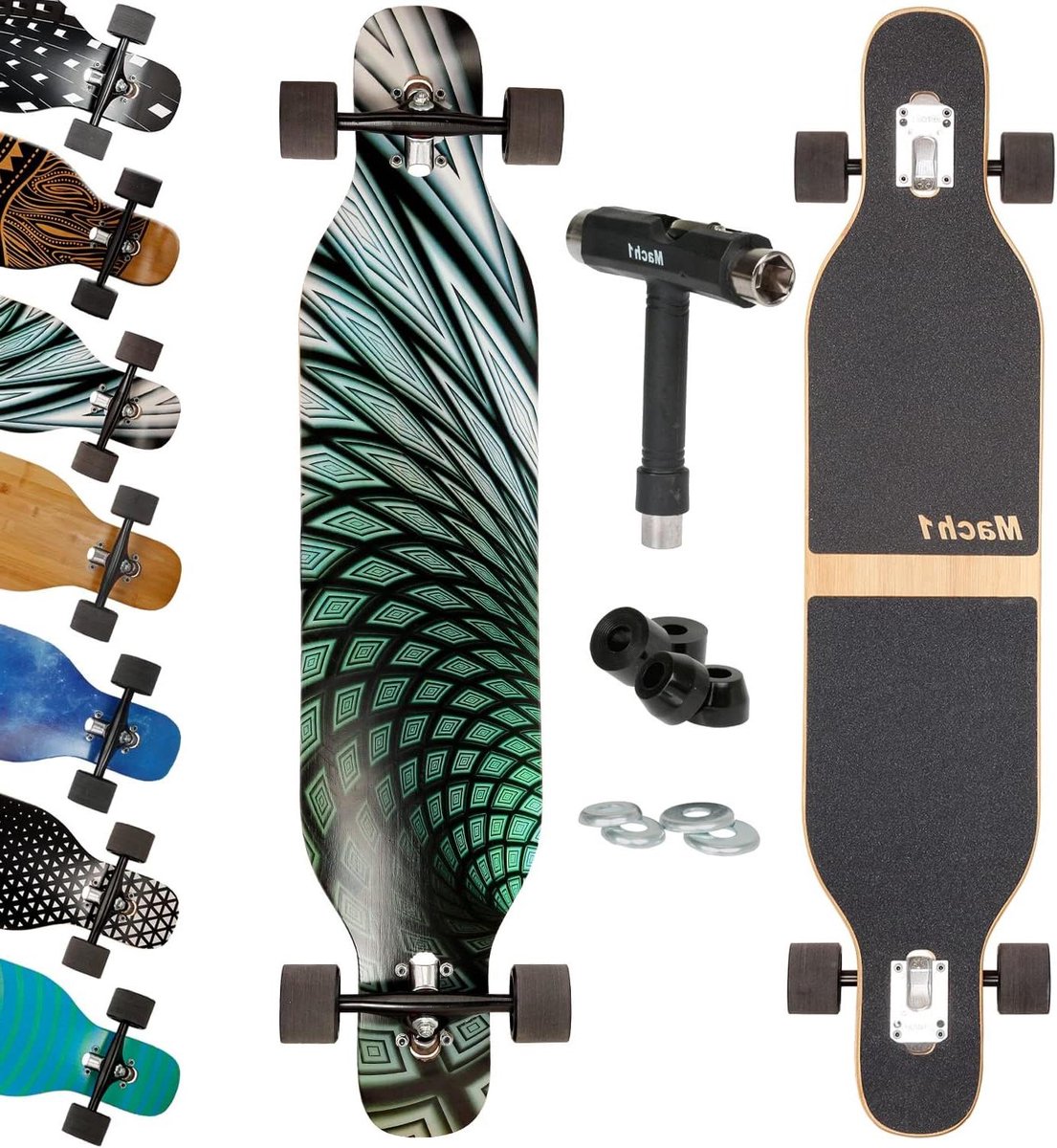 Longboard Skateboard Cruiser Cruisen en Slides Camber Drop Through 106 cm Lengte Mystery