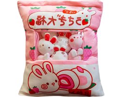 Konijn Snack Kussen - Pluche Dier Pop - Woondecoratie - 8 Verwijderbare Konijnen - 48 x 38 cm - Type A