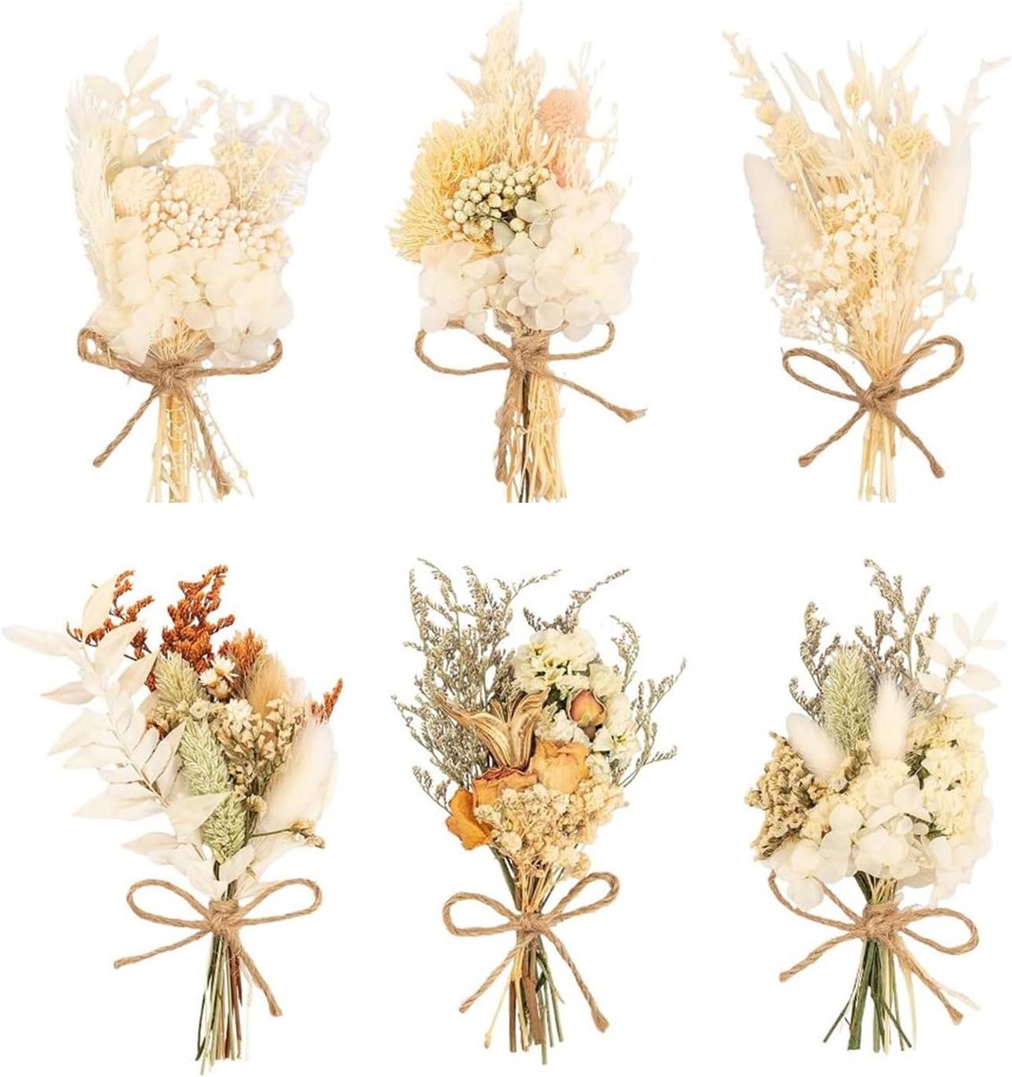 Gedroogde bloemen - Boeketten decoratie - Woonkamer verfraaien - Handgemaakt ontwerp - 6 stuks - Gemengd