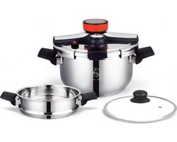 Grote 10 Liter Snelkookpan met Couscoussier Inzet - RVS & Geschikt voor Inductie