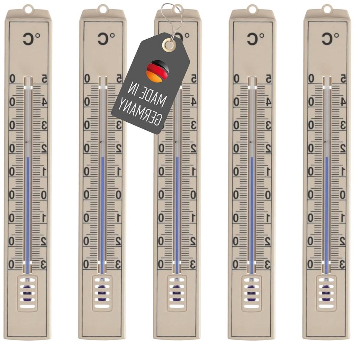 Tuinthermometer Set - Temperatuurmeter Buiten - Nauwkeurig Meten - Duitse Kwaliteit - 18 cm Lang - Beige