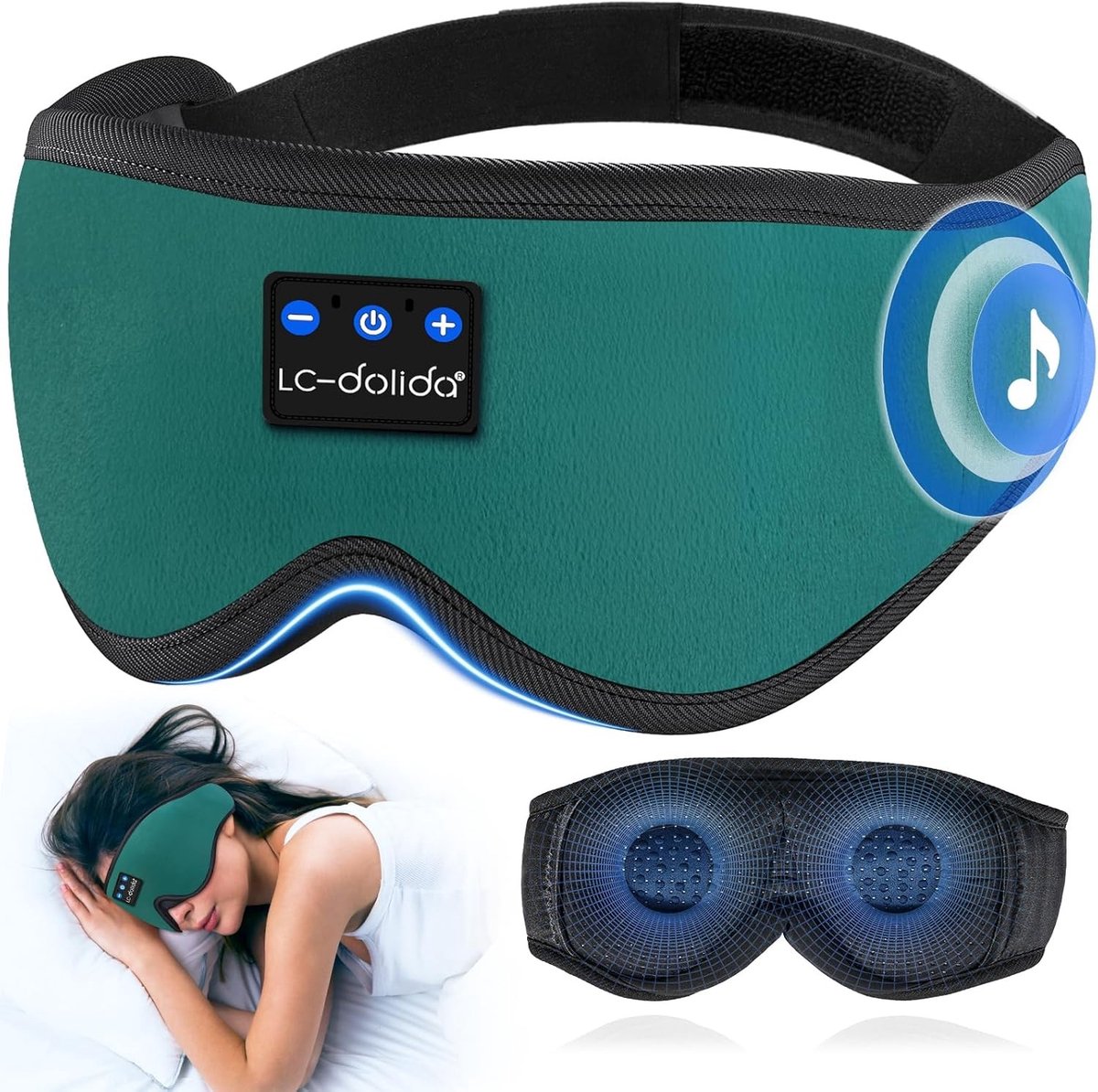Geoptimaliseerd: Draagbaar Slaapmasker met Bluetooth Hoofdtelefoon voor Zijslapers, 16 Uur Muziekweergave, Ideaal voor Ontspanning en Slaapverbetering