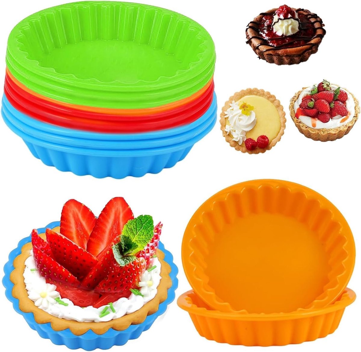 8 Stuks Silicone Mini Cakevormen, 10cm Antiaanbak, Herbruikbare Quichevorm voor Cupcakes, Muffins en Taartjes