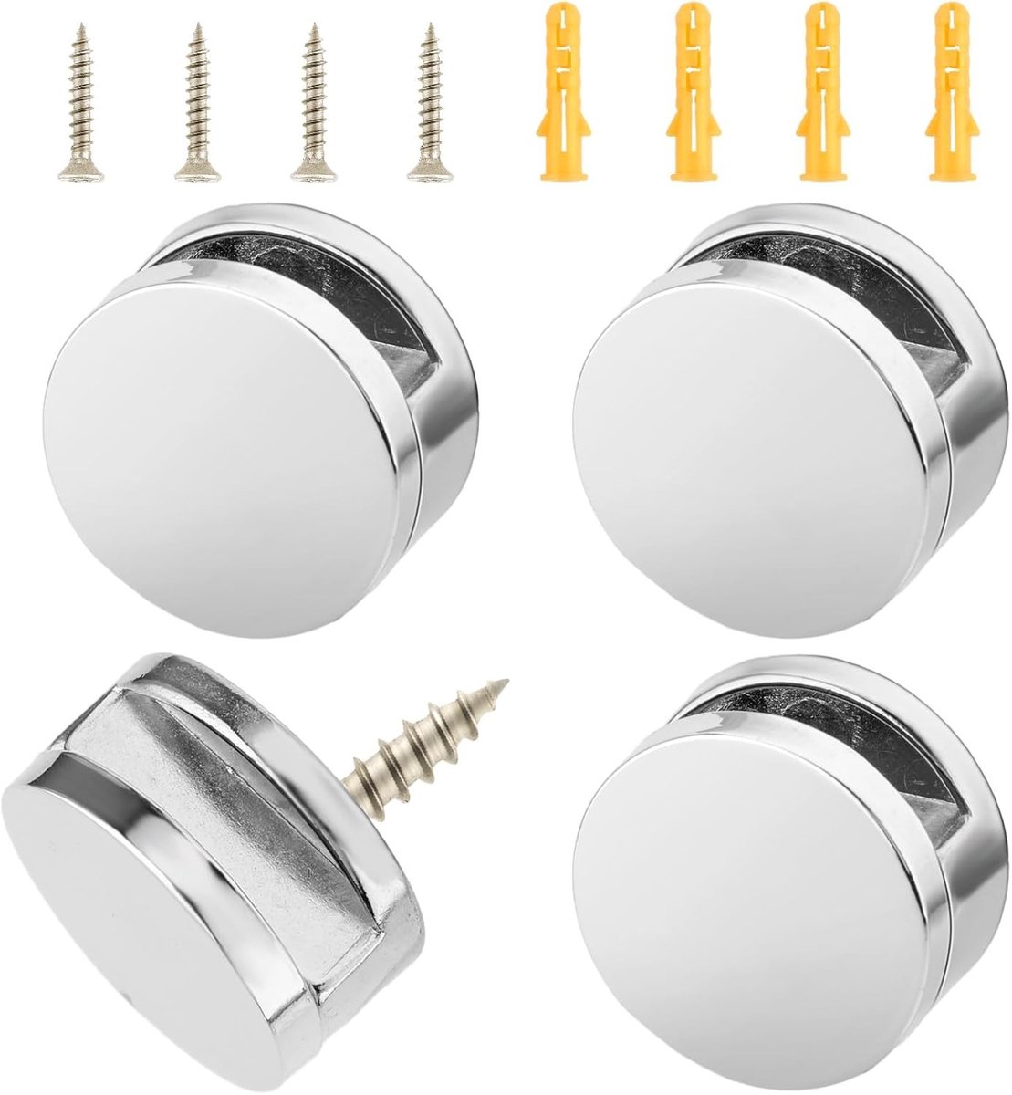 Set van 4 Spiegelbevestigingsclips voor Frameless Spiegels - Glazen Klemmen en Wandbeugels met Stevige Lange Schroeven voor Badkamer en Dressoir