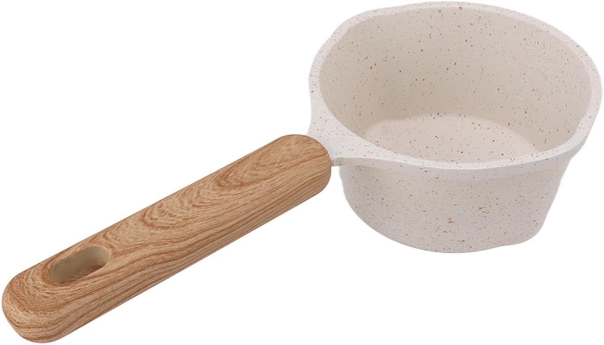 Witte Anti-aanbak Melkpan met Houten Handvat voor Koken, Bakken en Verwarmen van Boter, Mi