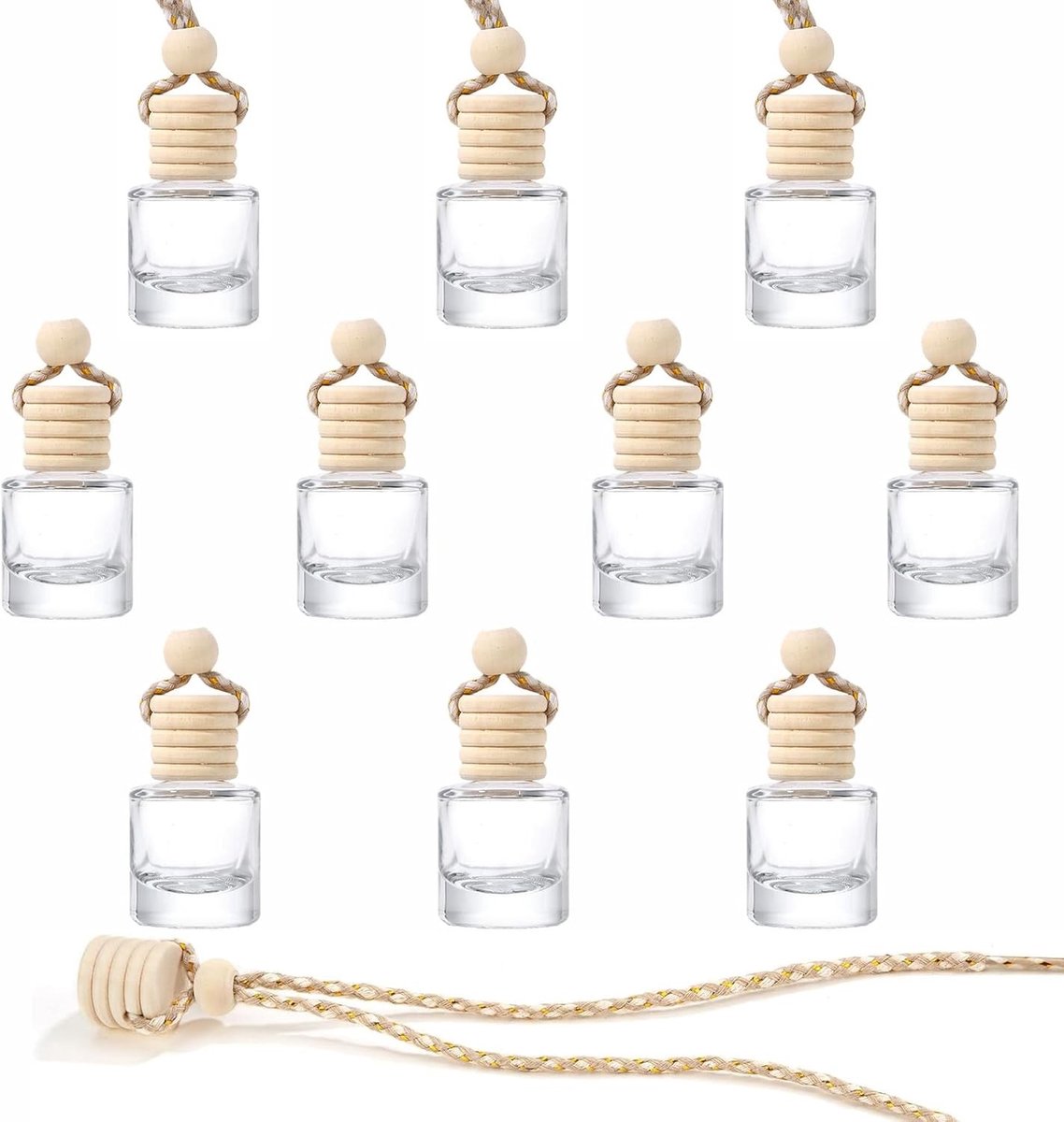 Hanging Diffuser Set van 10 Stuks - 10ml Flesjes voor Auto, Luchtverfrisser, Essentiële Olie, Herbruikbaar, Decoratie voor Thuis en Kantoor