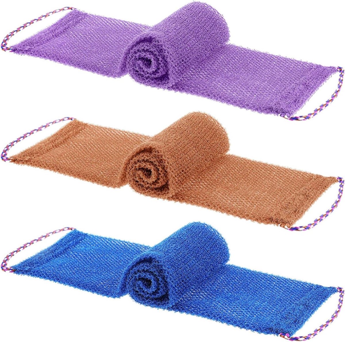 Set van 3 Afrikaanse Exfoliërende Net Sponsen, Lange Douche Sponsen, Nylon Scrubdoeken voor Lichaamsverzorging en Peeling