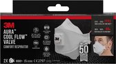 3M Aura Comfort Cool Flow stofmasker, FFP3, met ventiel, pak van 2 stuks