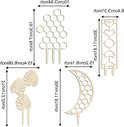 Overzicht met afmetingen in centimeters en inches van vier verschillende houten plantsteunontwerpen.