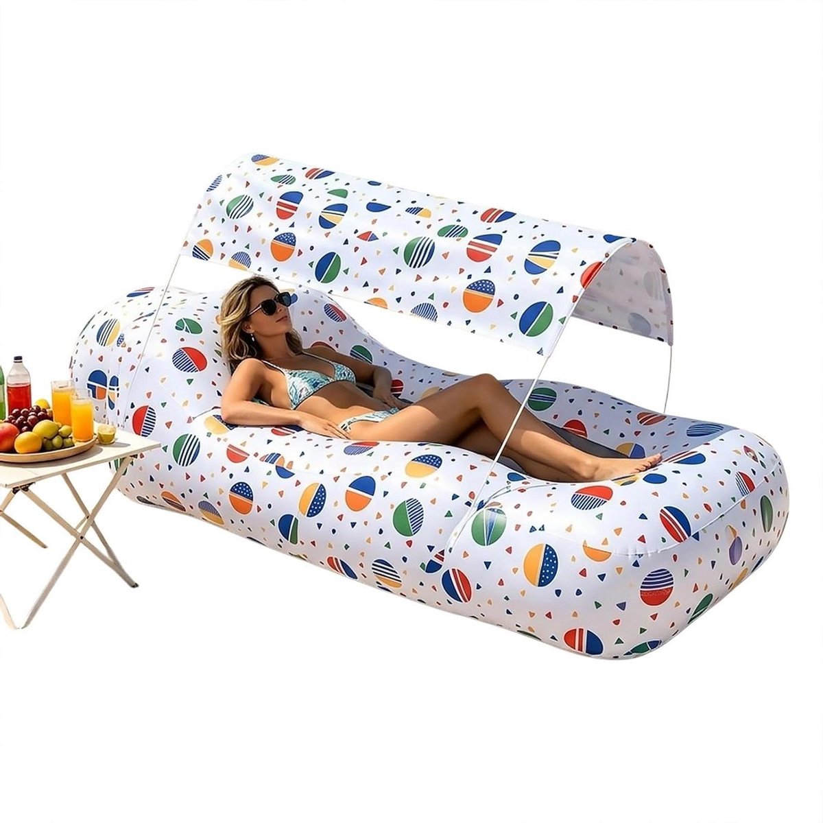 Opblaasbare Lounger - Luchtbank Zonnescherm - Ontspannen Buiten - Moeiteloos Opblazen - 190x75 cm - Wit