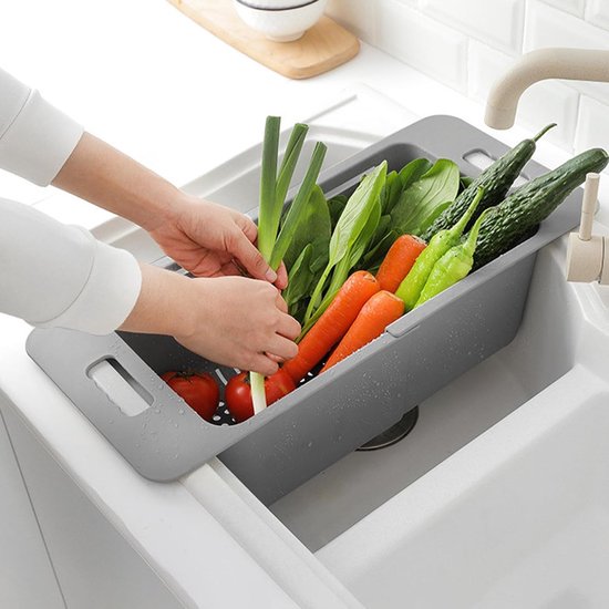 Spoelbakvergiet Verstelbaar - Zeef Mand - Keuken Organisatie - Flexibel Ontwerp - 40-52 cm - Grijs — afbeelding 3