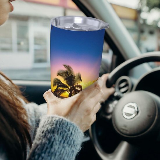 Gedrukte Thermosmok - Reismok Auto - Dranken Meenemen - Dubbelwandig RVS - 500 ml - Hawaii Print — afbeelding 5