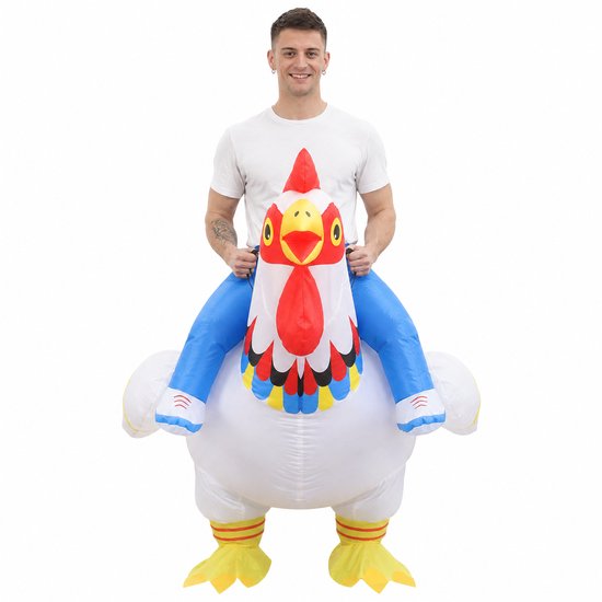 Opblaas kostuum kip - Kippen pak voor volwassenen - Festival kostuum - Carnaval kostuum - Met USB Mini Ventilator en Batterijhouder - Multicolor