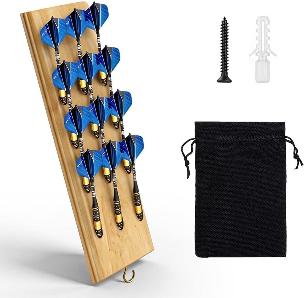 Dartpijlhouder van massief hout voor 12 dartpijlen, ideaal voor softdarts en stalen darts, inclusief dartaccessoires en wanddecoratie