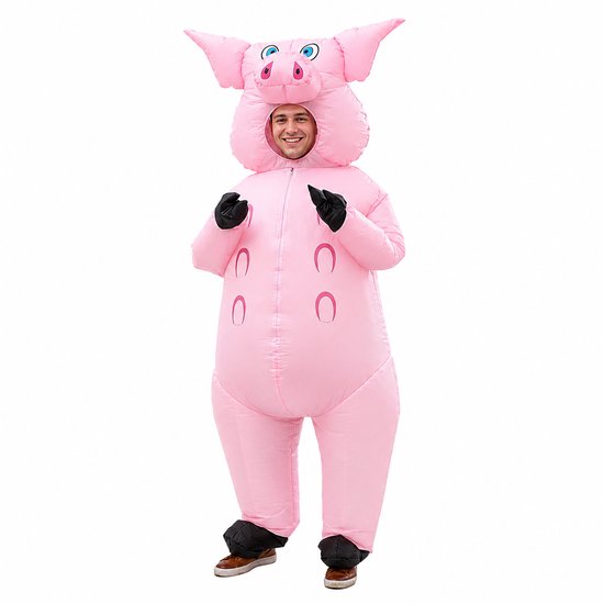 Opblaas kostuum varken - Varkenspak voor volwassenen - Festival kostuum - Carnaval kostuum - Met USB Mini Ventilator en Batterijhouder - Roze