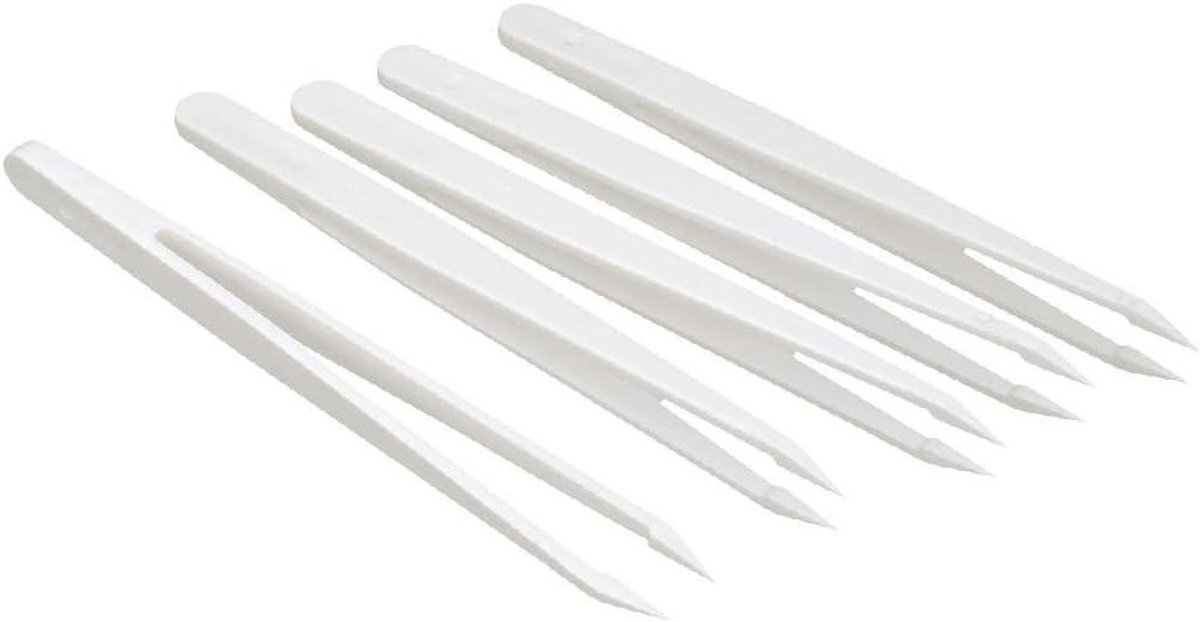 Plastic Pincet Tang - Spitse Tip - Precisie Werk - Antistatisch Materiaal - 12 cm Lengte - Wit