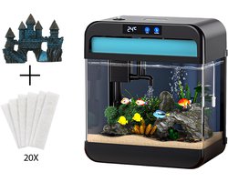 AquaImpact Zelfreinigend Aquarium 13 L – Blauw Kasteel - 20 Filters - Decoratie - Set met 3‑in‑1 Pomp - LED & Touch Display – Timer & Dim Functie - Incl. Luchtbevochtiger - Garnalen Aquarium