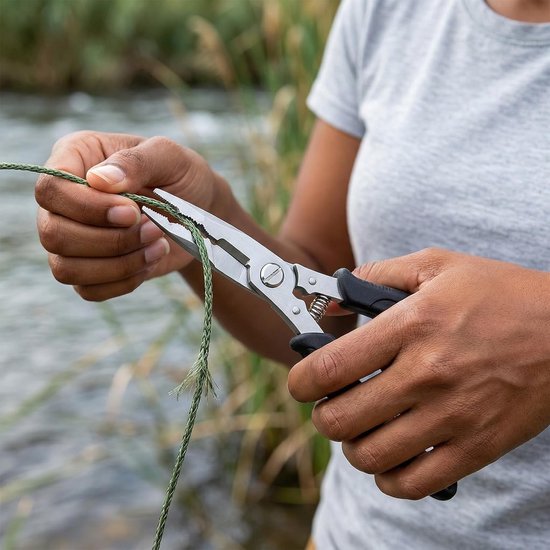 Vistang en hengelschaarset van roestvrij staal, 5-delig, 21 cm, zwart, ideaal voor vissers en outdoor activiteiten — afbeelding 2