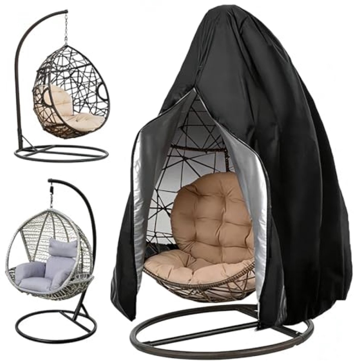 Hangstoelhoes 190x115 cm - Beschermhoes met rits - 210D Oxford - Waterdicht & UV-bestendig - voor hangstoel en schommelstoel