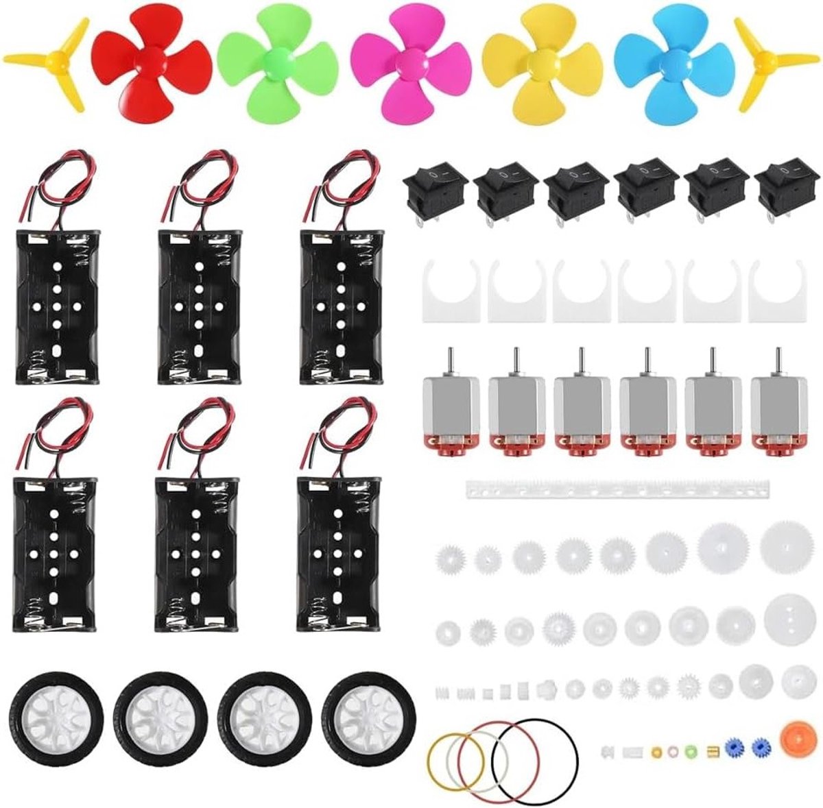 Complete Mini Elektrische Motor Set met 95 Onderdelen, 1.5V-3V DC Motoren, Accuhouders en Propellers voor DIY Wetenschapsprojecten en Educatieve Activiteiten