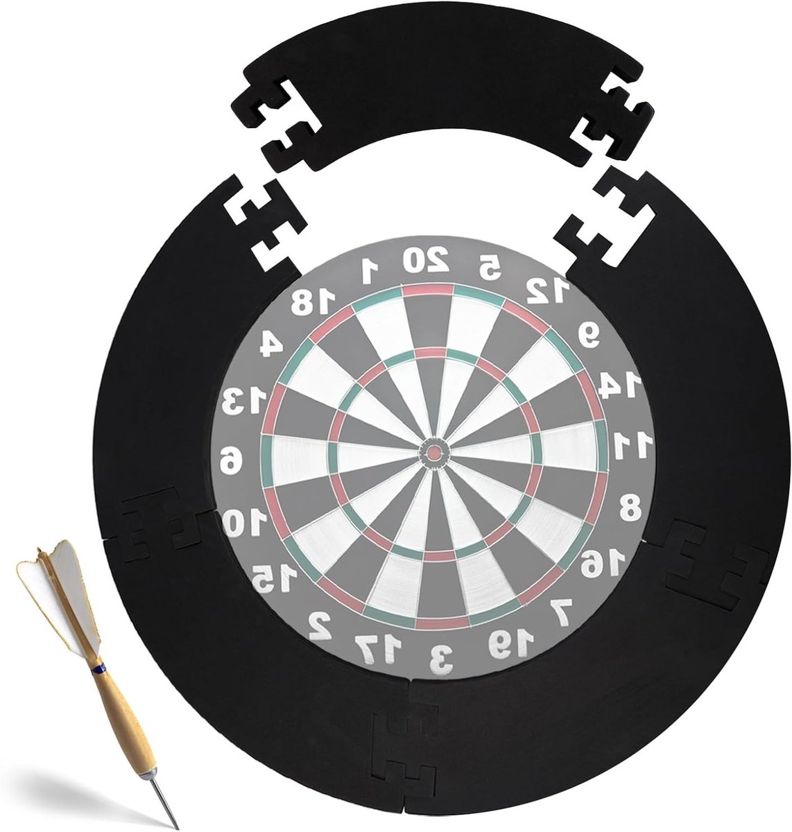 Dartbord Beschermring Set van 5: Bescherming voor Dartbord, Wandbescherming en Achterwand, 44 x 13 x 3 cm, Zwart