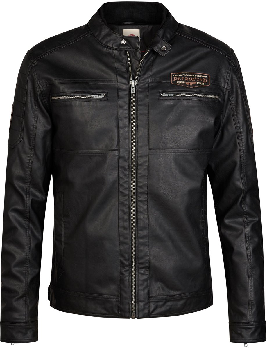 Petrol Industries - Heren Doorgestikt PU racer jack steeljunction - Zwart - Maat XXXL