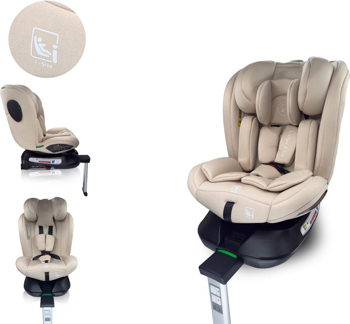 Liefjes & Co Growsafe Autostoel – i-Size 4-in-1 – 360° Draaibaar – ISOFIX & Steunpoot – Groep 0/1/2/3 (40–150 cm) Beige