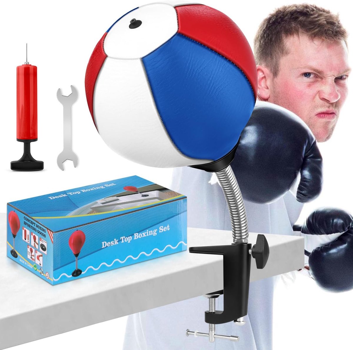 SnelShoppen - Desk Punching Bag, Stress Buster met Desk Clamp, Verstelbare Speed Balls voor Kantoor, Perfecte Cadeau voor Vrienden en Collega's