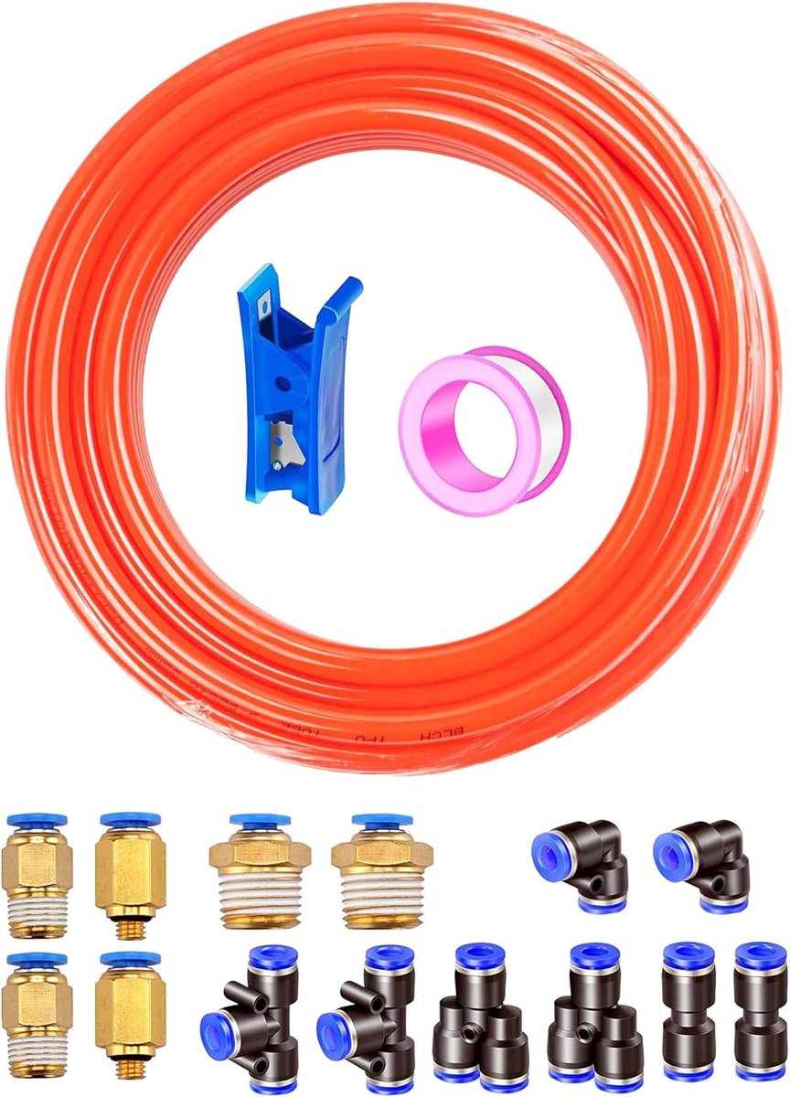 SnelShoppen - Pneumatische Slang 10m - Oranje PU Luchtslang 8mm OD, 5mm ID - Compressed Air Hose voor Pneumatische Apparaten - Flexibele en Duurzame S