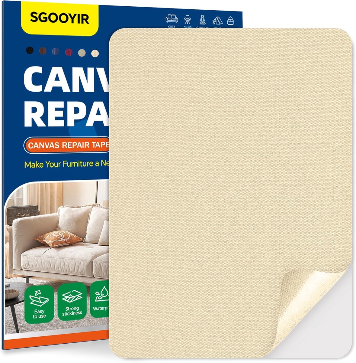 SnelShoppen - 21 x 28 cm Zelfklevende Stof Beige Geel Waterdichte Canvas Patches voor Tent, Sofa, Caravan, Luifel, Stoelen, Meubelherstel