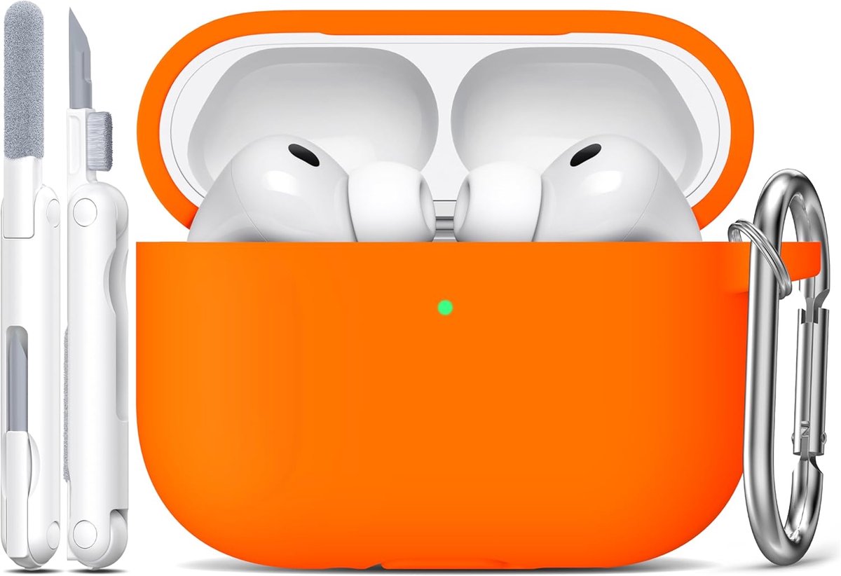 SnelShoppen - R-fun AirPods Pro 3 Hoesje 2025, Zachte Silicone Beschermcase met Keychain en Schoonmaakset, Geschikt voor Apple AirPods Pro 3, Oranje,