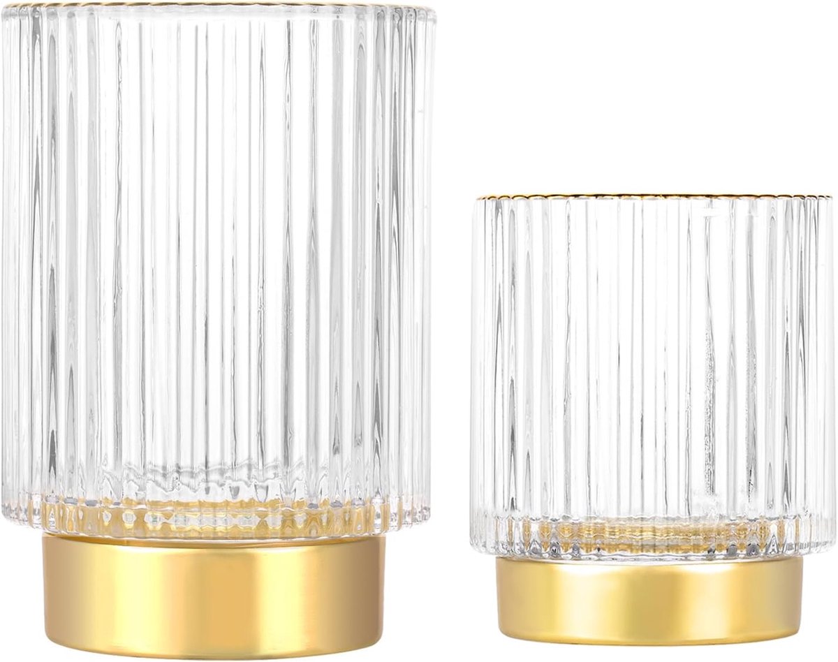 SnelShoppen - DASITON Makeup Brush Organizer - Crystal Cosmetic Glass Brushes Storage Holder - Vintage Pen Pencil Cup Striped Vase - Duidelijke en Lux