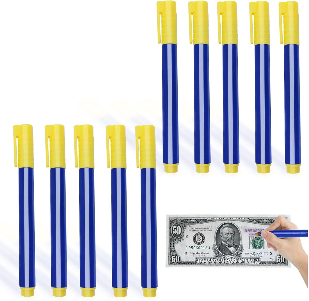 SnelShoppen - Blue Fake Money Detector Pen - Valsebiljetten Controle Pen voor Euro, Dollar, Pond, Yen, Won - 10 Stuks - Kantoor, Thuisgebruik