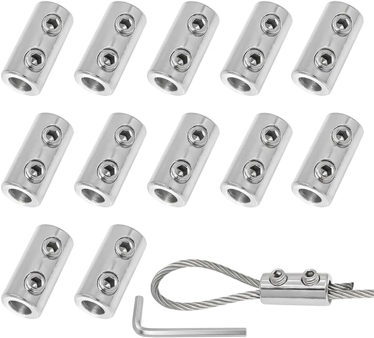 SnelShoppen - 12 Stuks Duplex Kabel Klemmen, RVS 304 G Vorm Grote Draad Klemmen, 2 Bouten voor Staal Kabel, Robuuste Dubbele Kabelclips voor Waslijn,