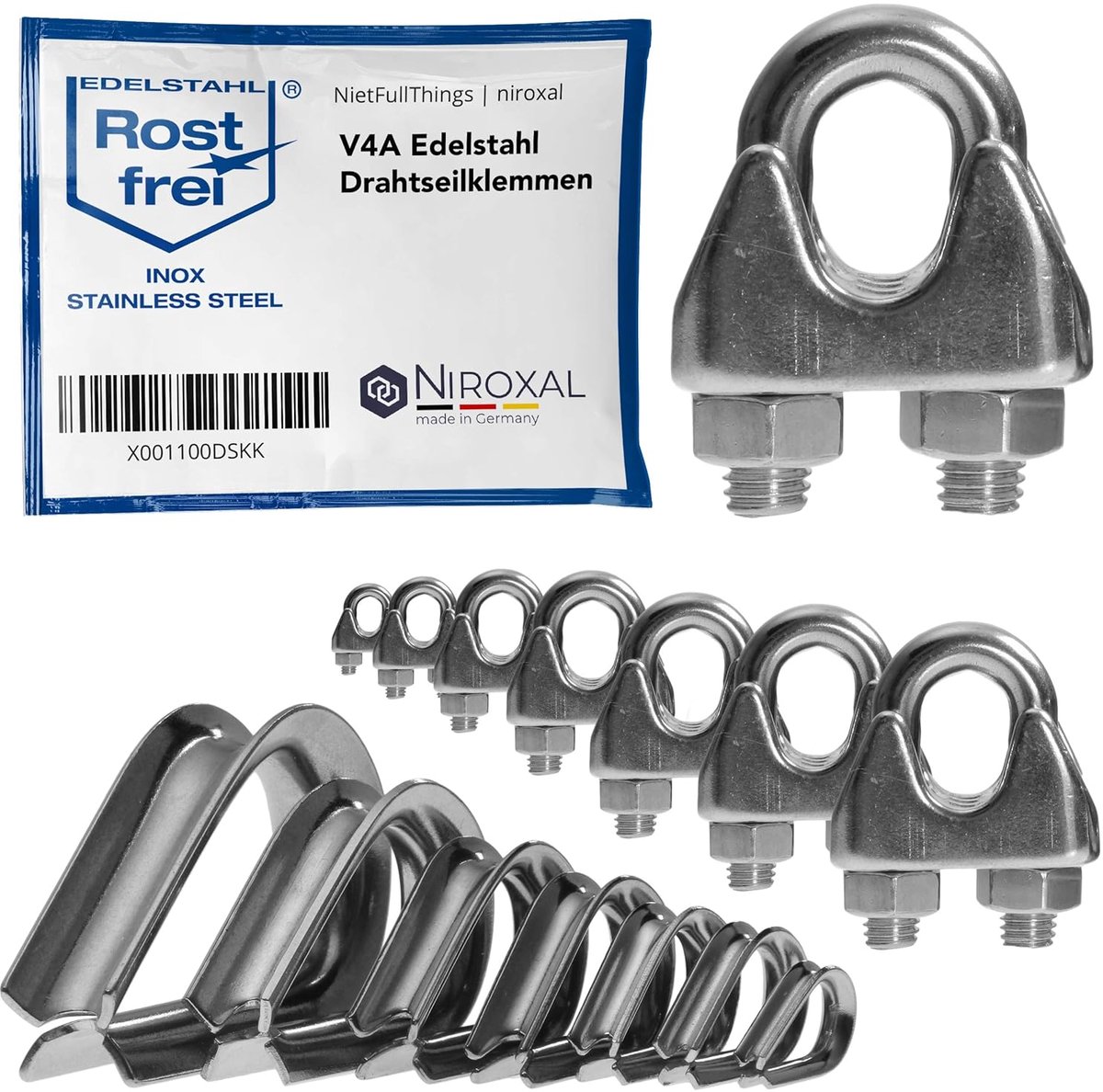 SnelShoppen - 10-delige Set RVS Draadklemmen 8 mm - V4A Roestvrij Staal Kabelklemmen voor Ø 8 mm Draad - Inclusief Bijpassende Klemmen - Voor Tuin, Kl