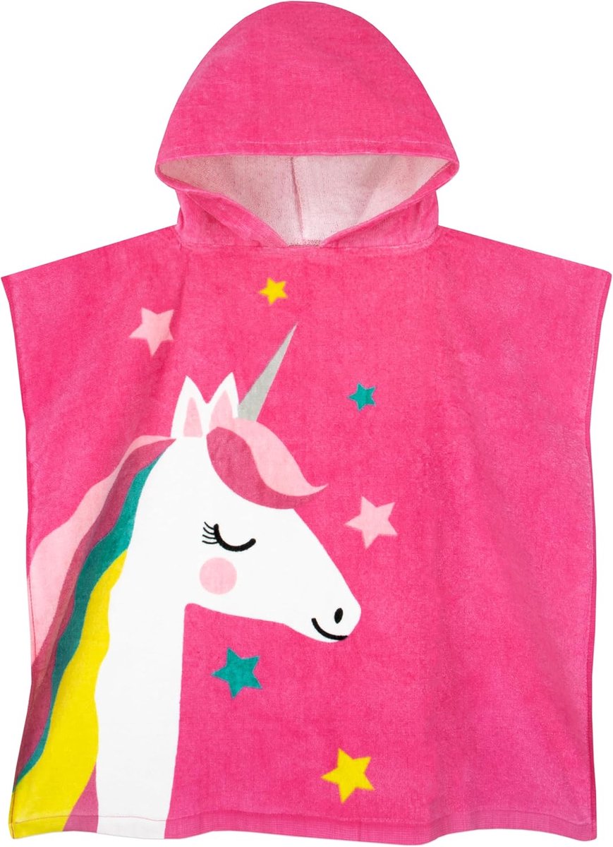 SnelShoppen - Unicorn Handdoek voor Kinderen, Hooded Poncho Handdoek, Katoen, Meisjes Badhanddoek met Kap, Zwemhanddoek, Roze, One Size, Perfect voor