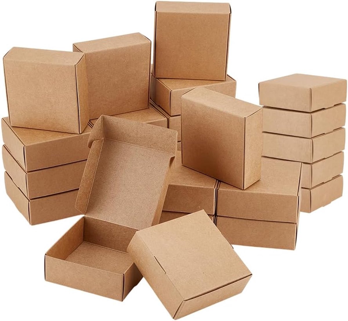 SnelShoppen - 50 Stuks Kleine Kartonnen Dozen 9.5x9.5x3.5cm Bruin Kraftpapier Verpakking voor Sieraden, Feestdecoratie en Cadeaus