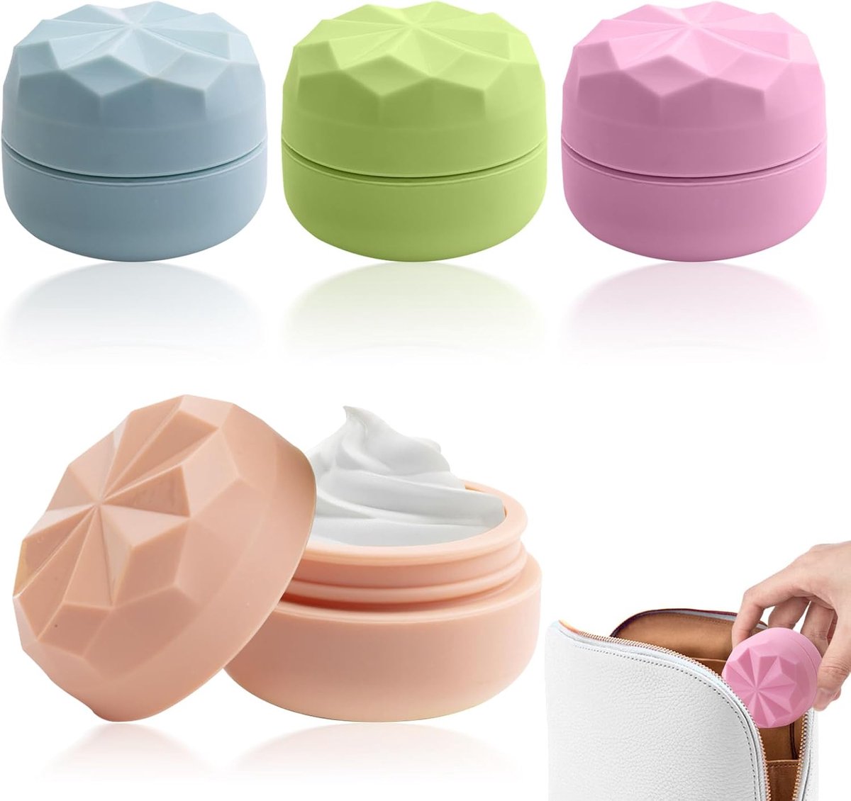 SnelShoppen - Pack van 4 Cream Jars 25ml - Leakproof Silicone Reisset voor Cosmetica, Crèmes en Lotion - Ideaal voor Reizen en Camping - Kleur 1